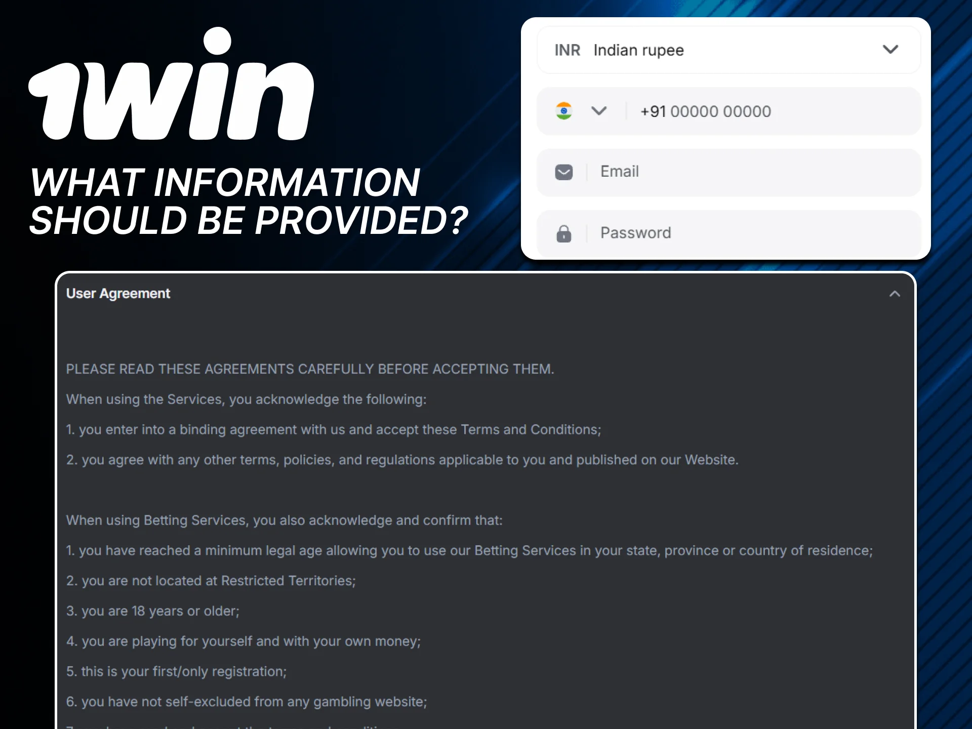 Provide your details on official 1win website.