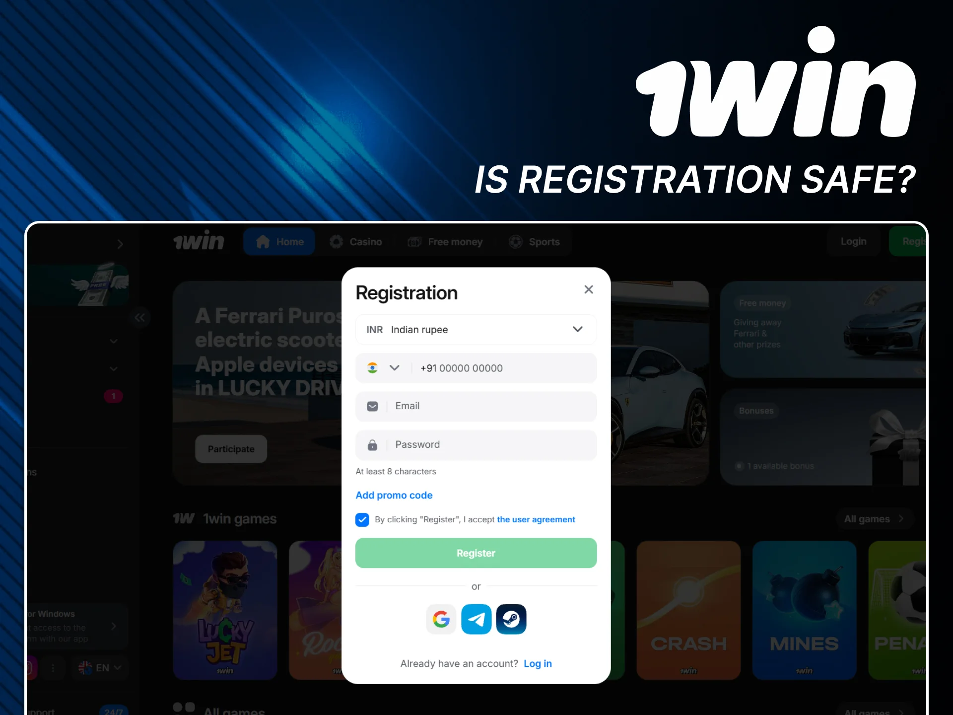 Enjoy secure registration on official 1win platform.