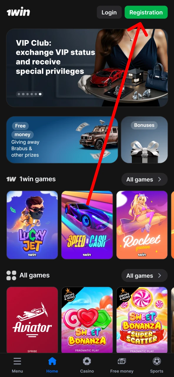 Visit the 1win main page to register.