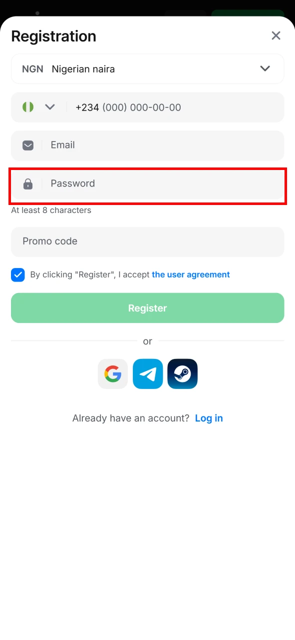 Create a secure password when registering on 1win.