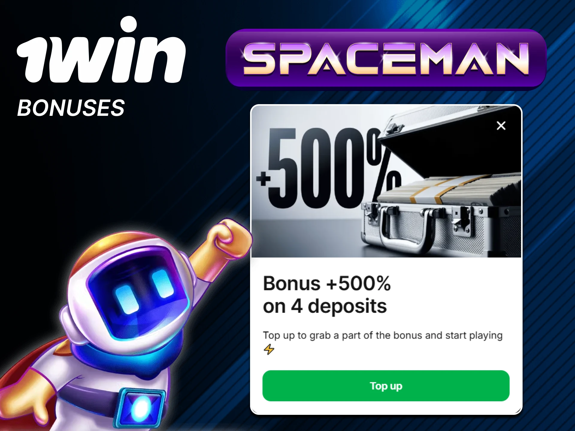 1win offers bonuses for the Spaceman game.