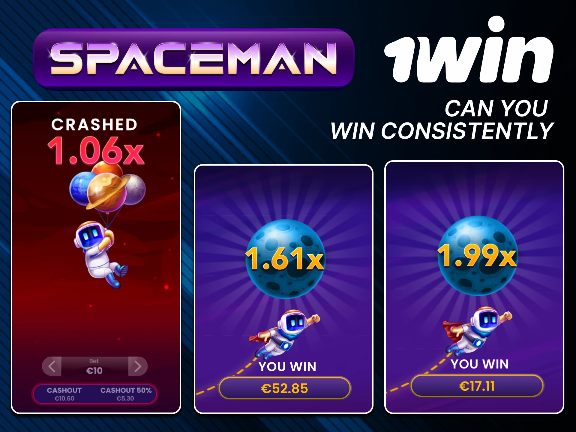 You can easily win in the Spaceman game from 1win.