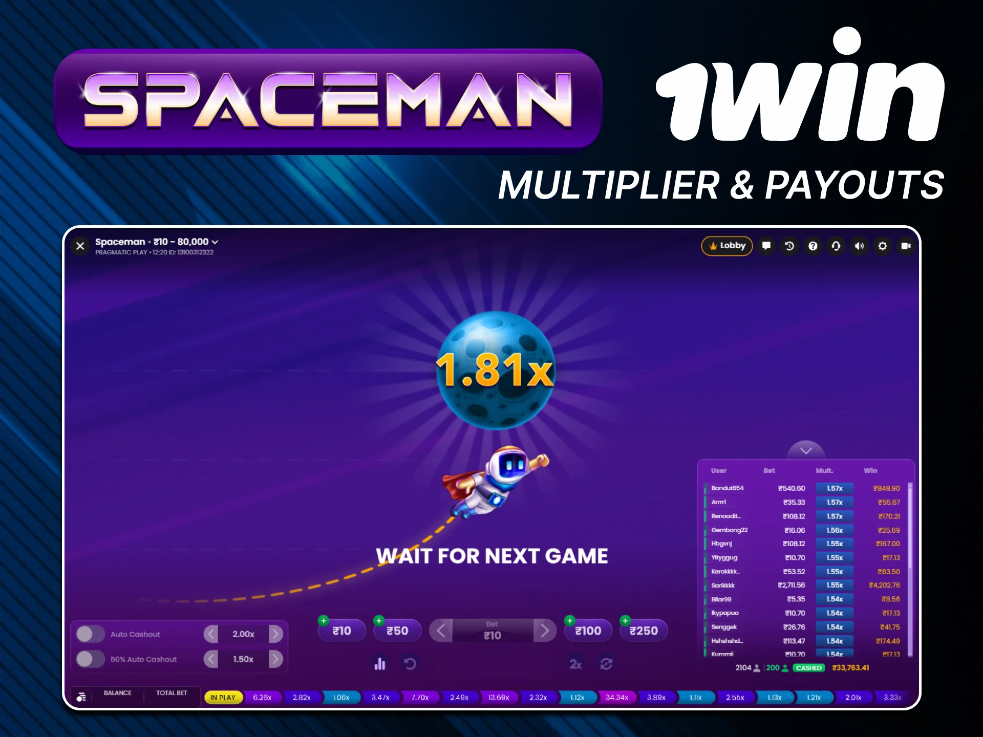 Review Spaceman payouts on the official 1win platform.