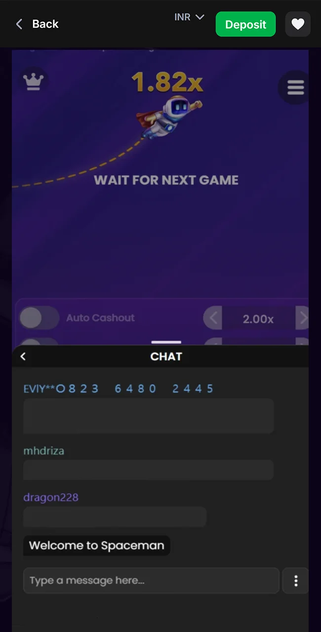 Use the official 1win Spaceman player chat.