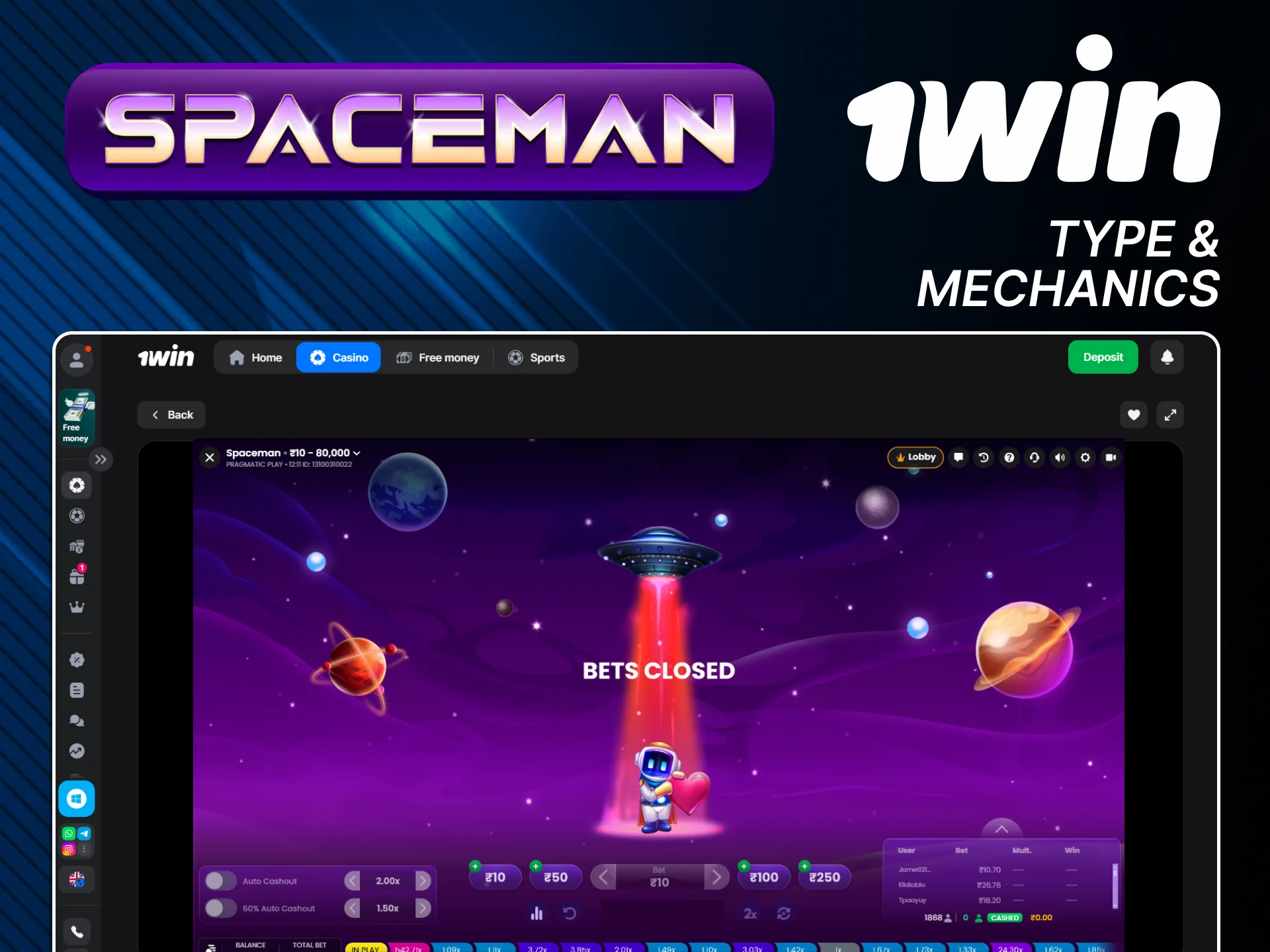 Explore Spaceman mechanics on the official 1win site.