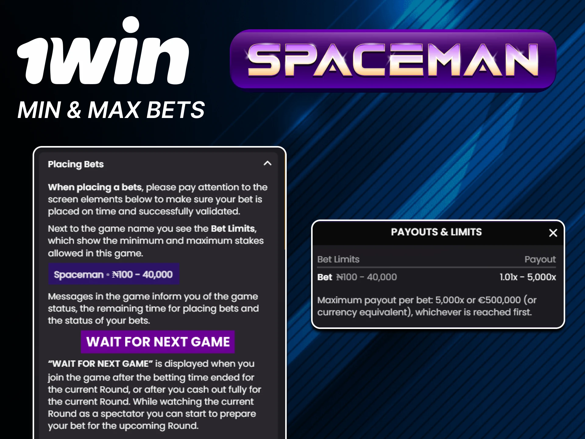 Observe the betting limit in the Spaceman game from 1win.