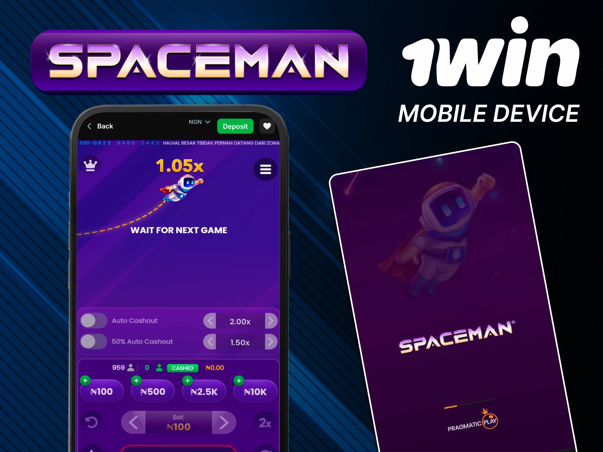 Use your phone to play Spaceman from 1win.