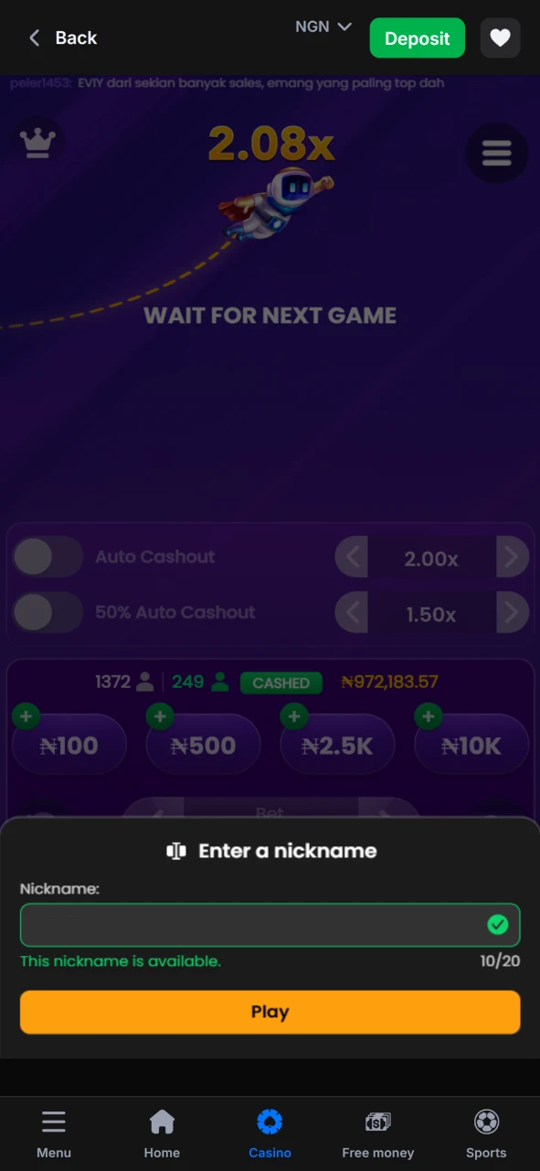 Come up with a nickname for the game Spaceman from 1win.