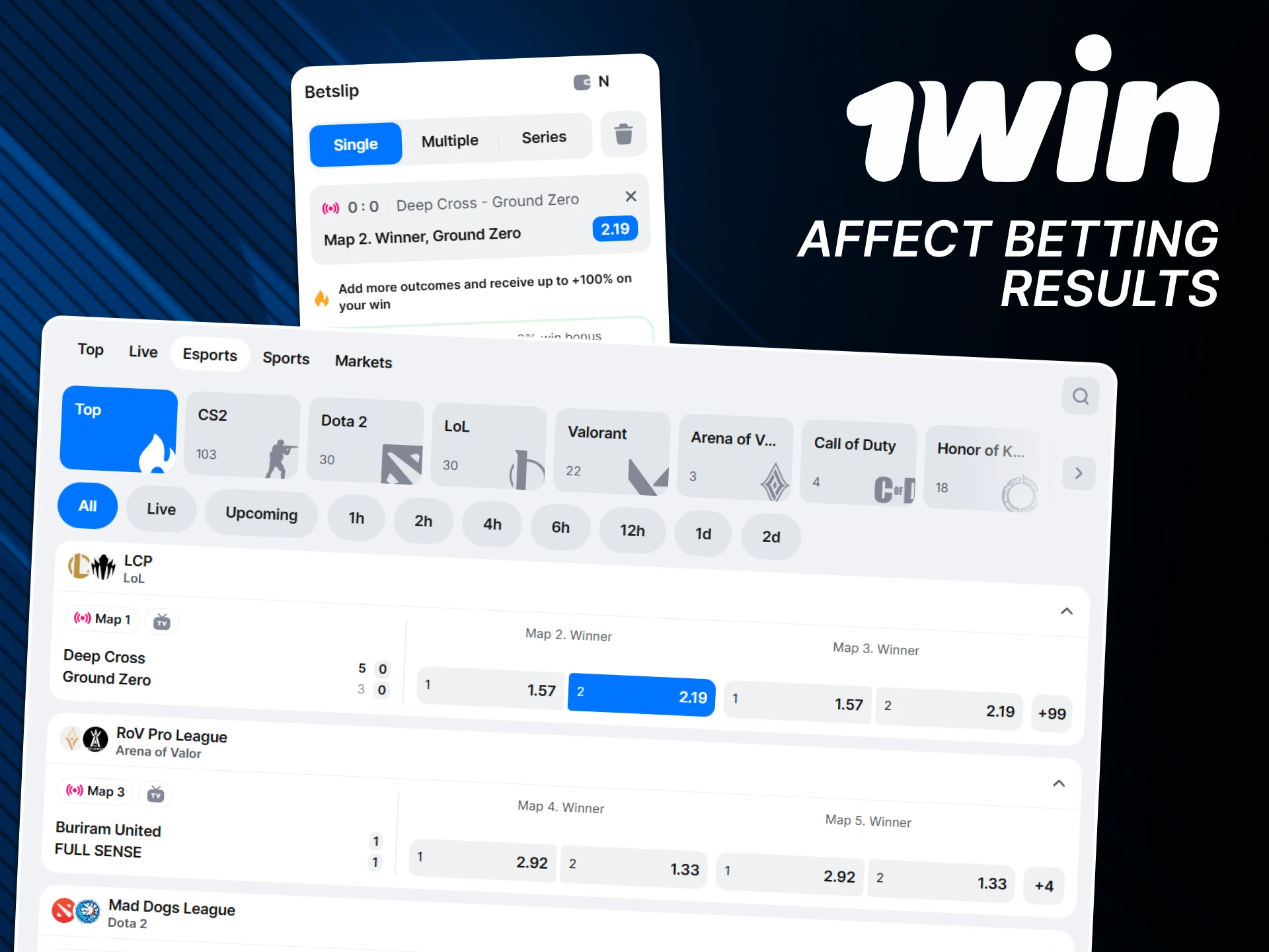 The 1win bet does not affect the outcome of events when betting on 1win.