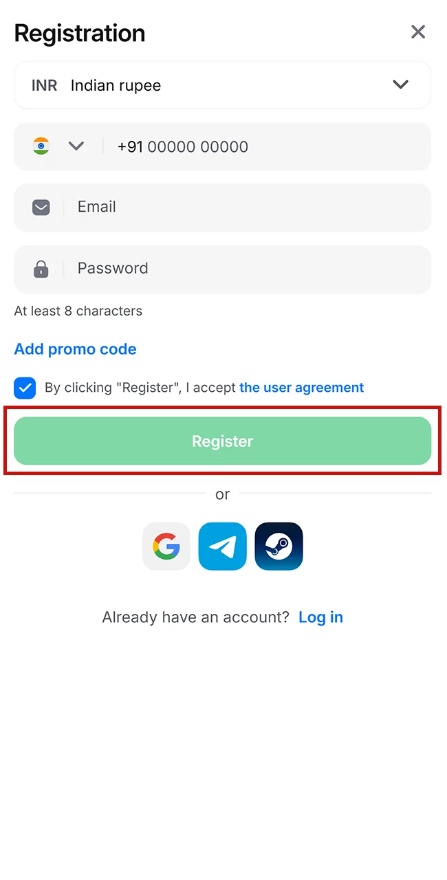 Register on the official 1win website to start.