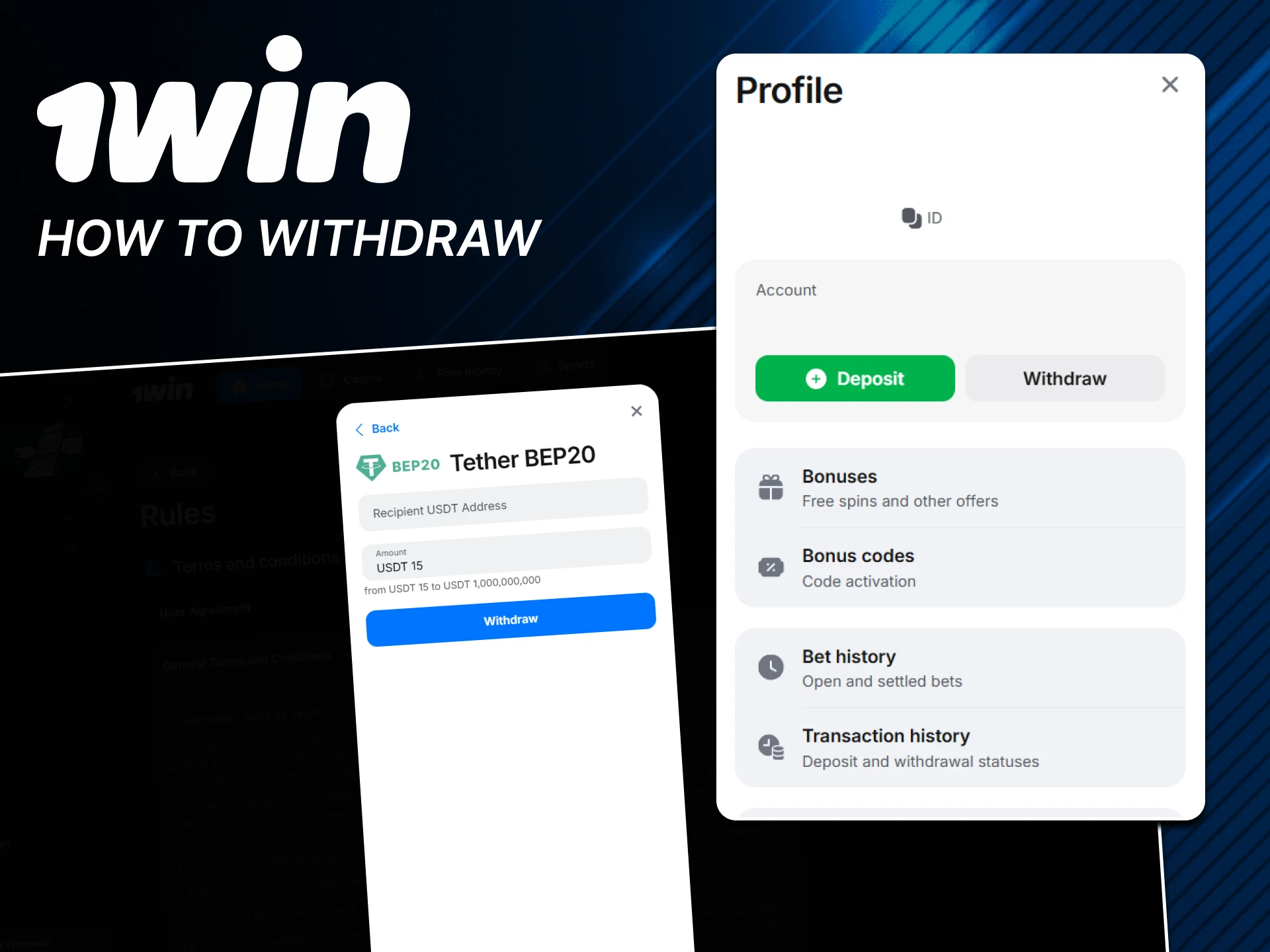Withdraw funds in just a few steps at 1win.