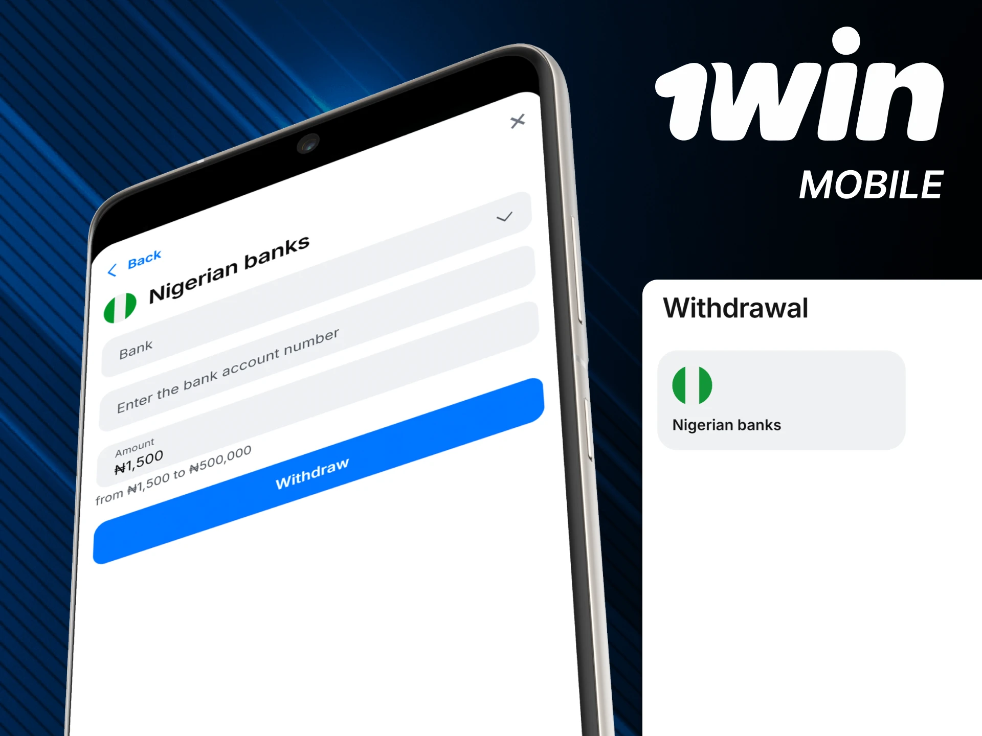 Withdraw funds through the 1win app.