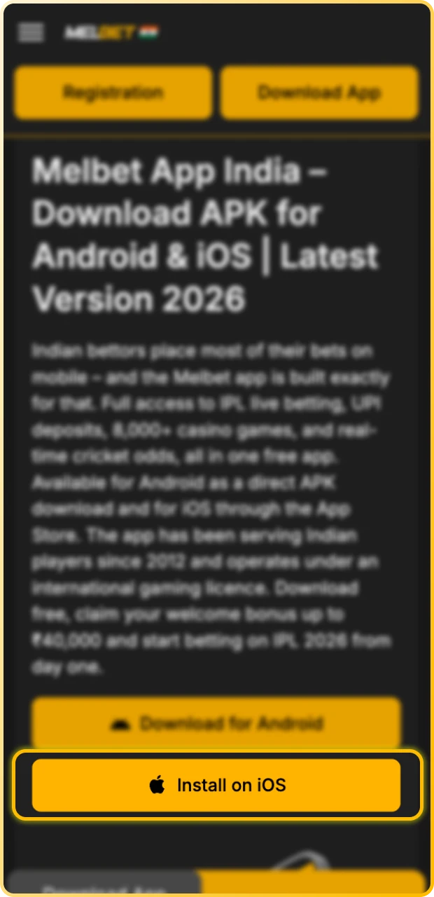 Use Safari to access the Melbet iOS site and register.
